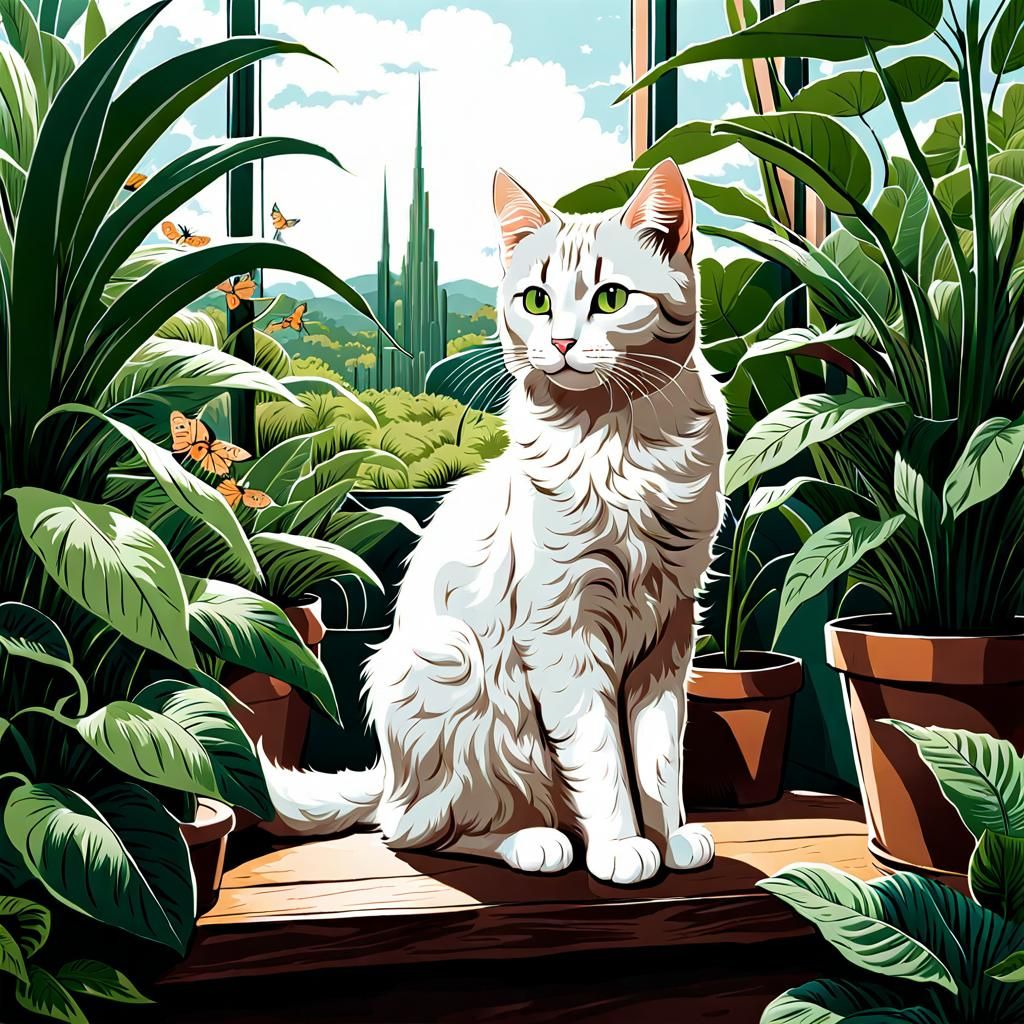 Cat In The Greenhouse