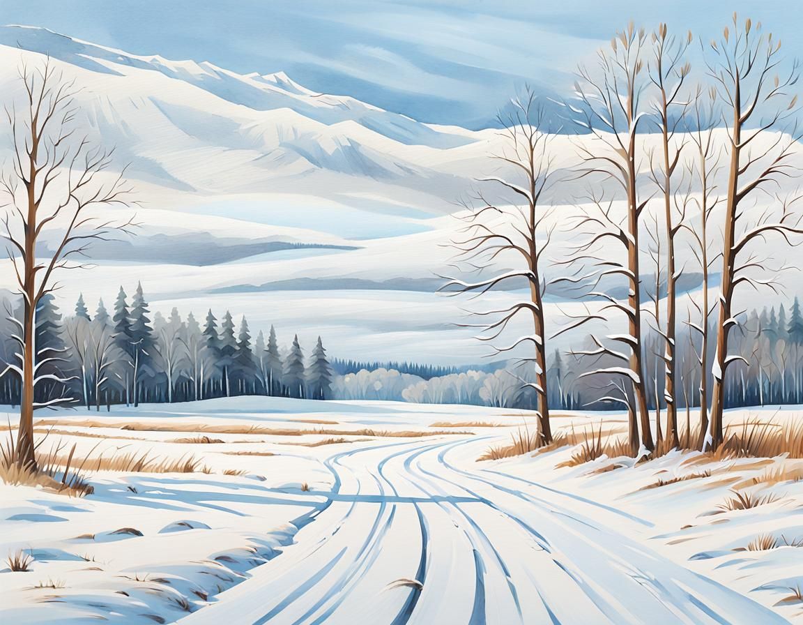 Winter Scene in Soft Gouache Style
