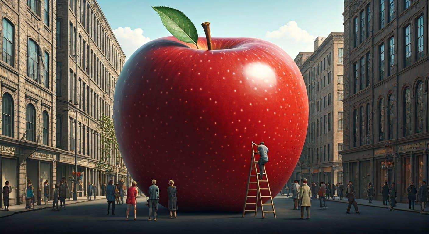 Giant Apple in City Street, Whimsical Art