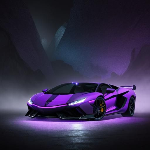Purple Lamborghini in Crystalline Cave: High Fantasy Art