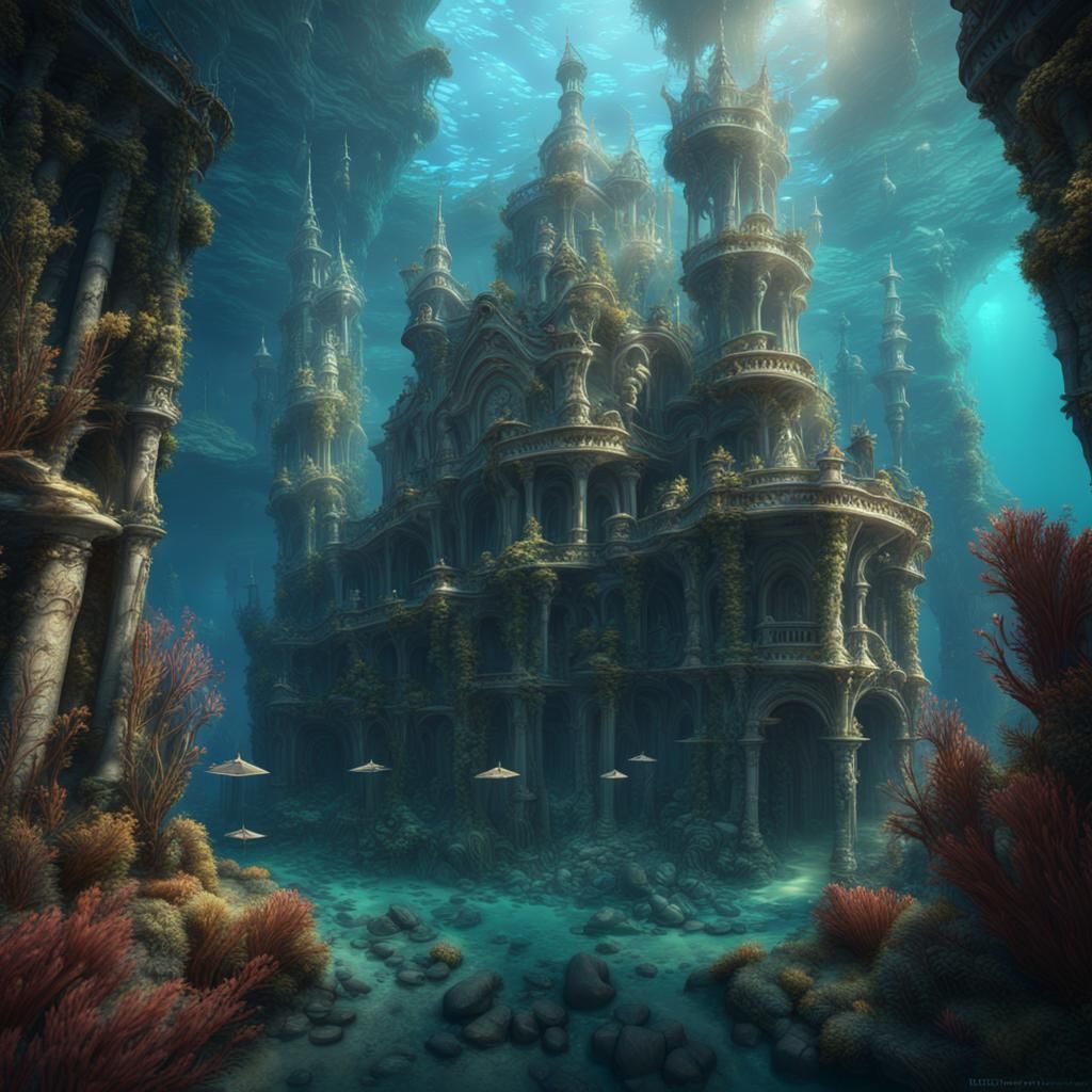 Underwater Kingdom Palace in Deep Color Fantasy Art