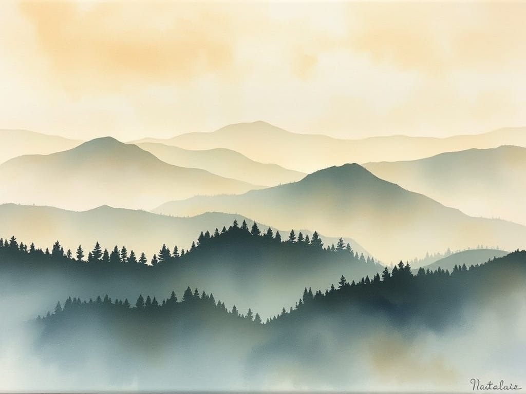 Serenity in Minimalist Japanese Landscape with Watercolor Hu...