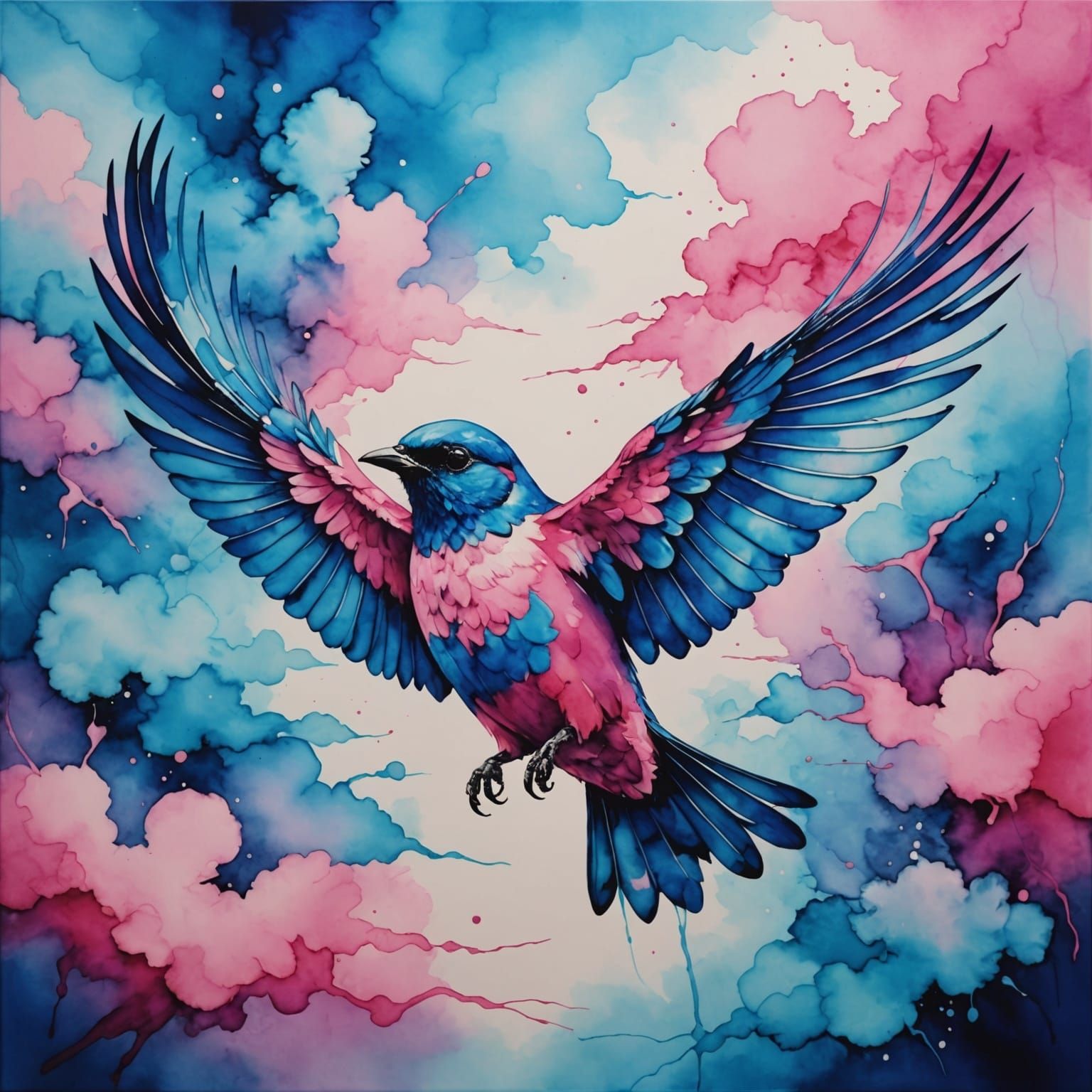 Bird soars into Vibrant Sunset in Alcohol Ink Style