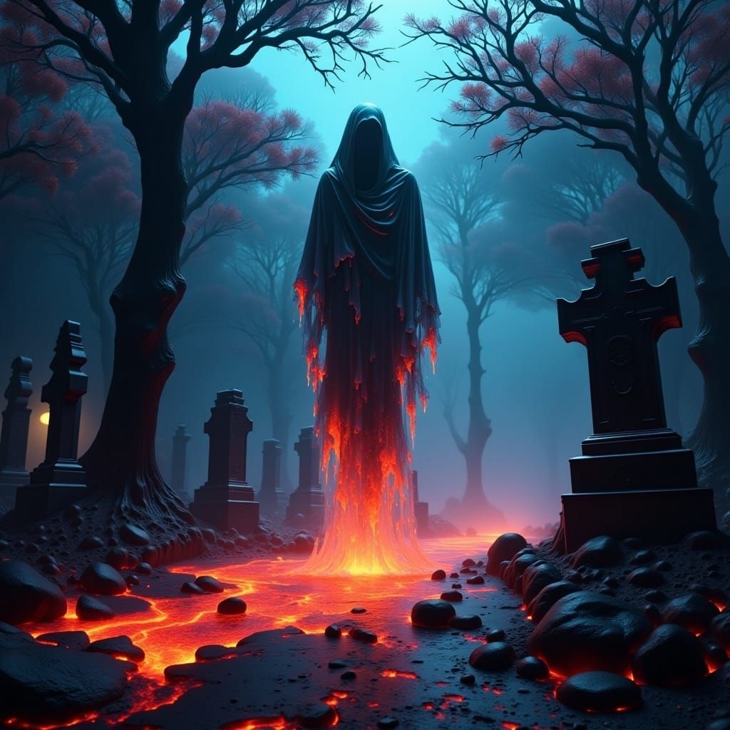 Ethereal Ghost in Graveyard, Halloween Night