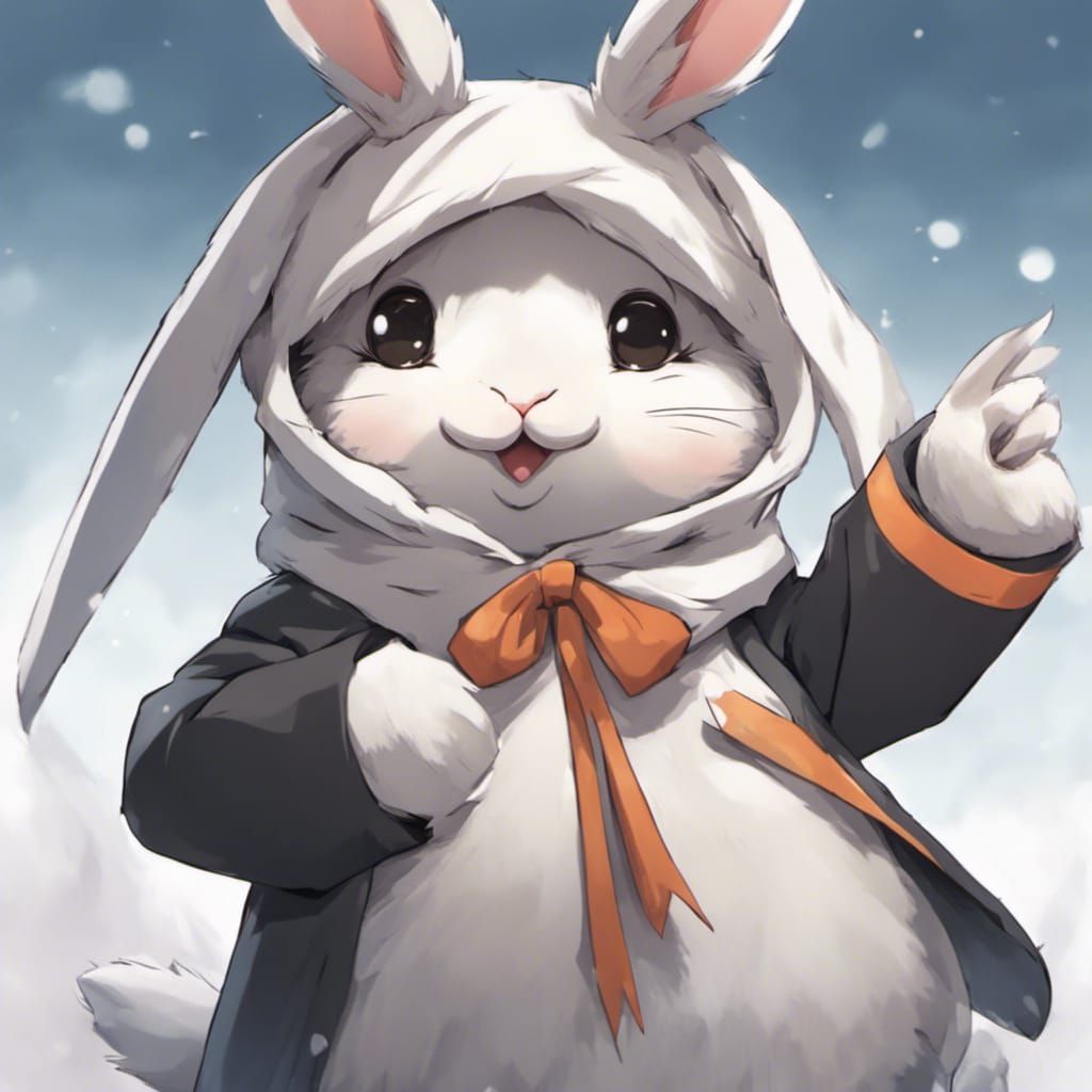 Cute Rabbit in Penguin Costume: Anime Style