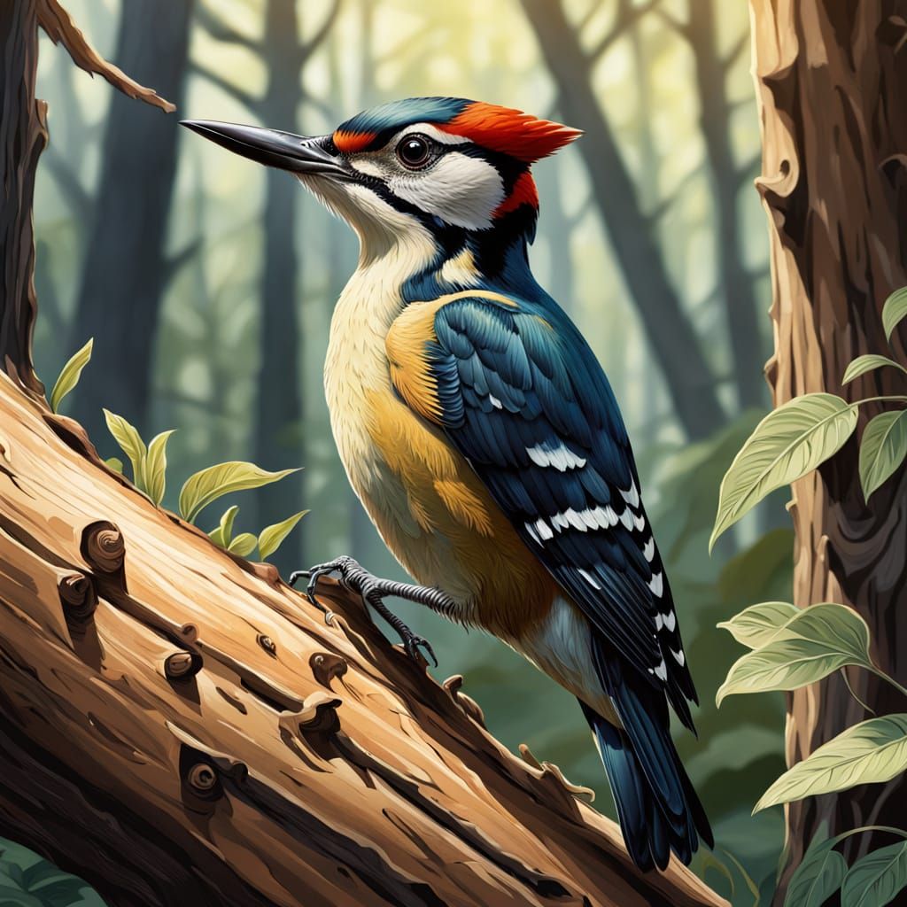 Woodpecker in Whimsical Watercolor