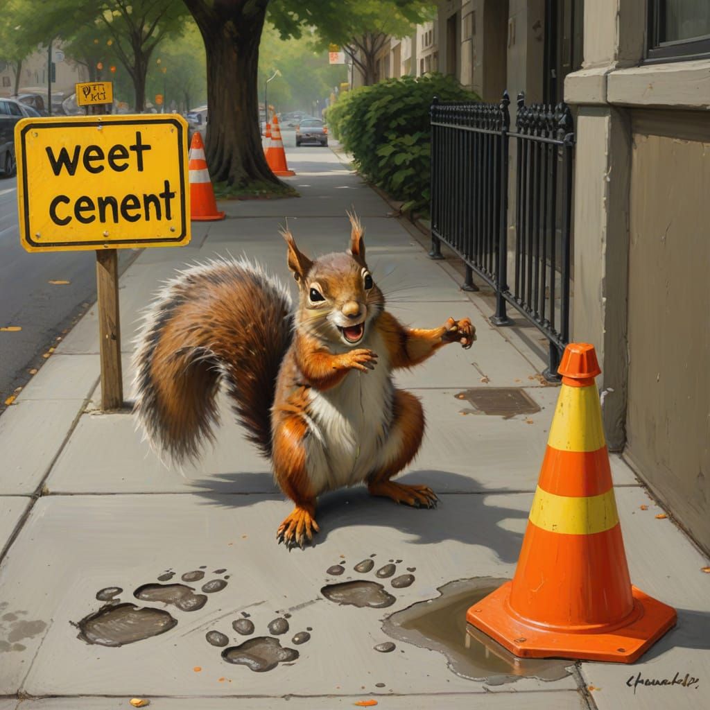 Squirrel Dancing on Wet Cement, in Kley Style