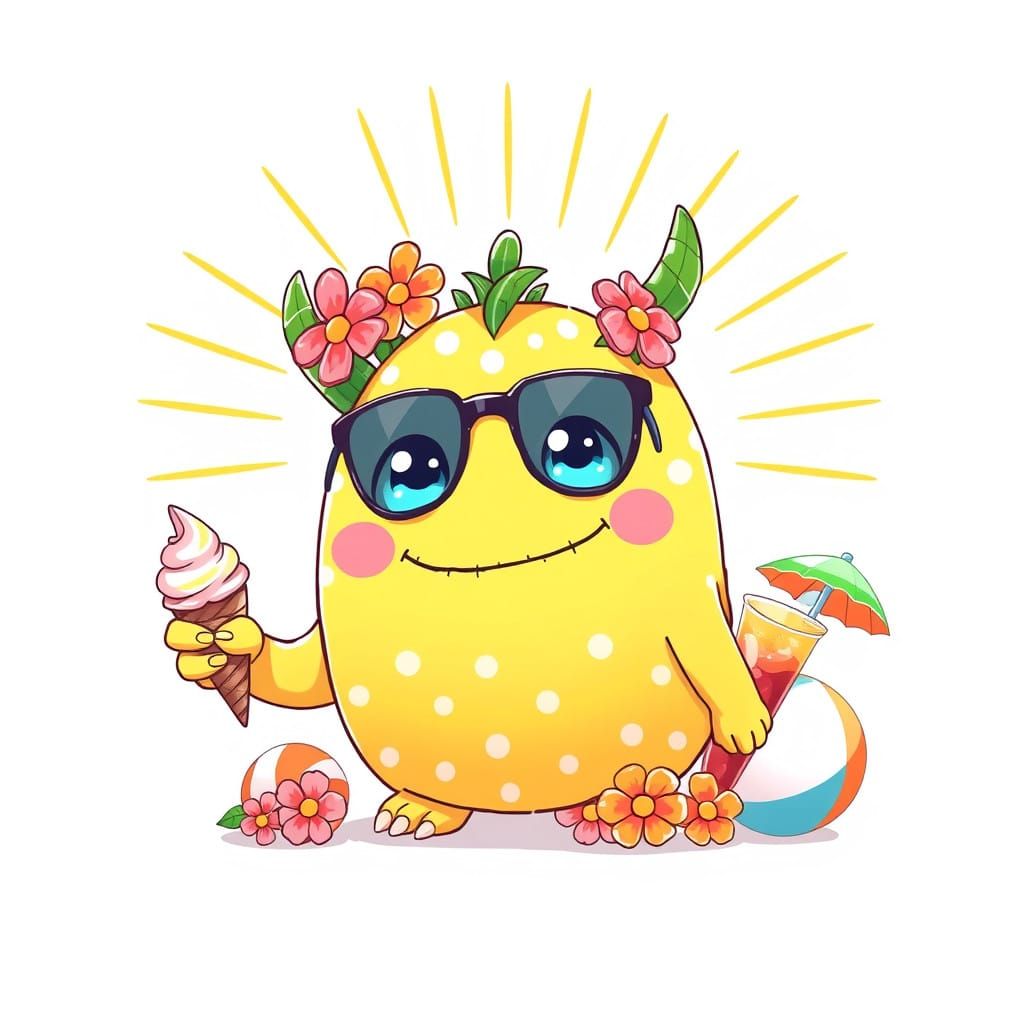 Vibrant Anime-Style Monster Embodies Summer Cheer
