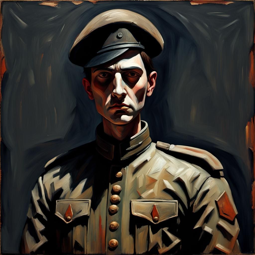 Faceless Shadow Soldier in Grotesque Gothic Style