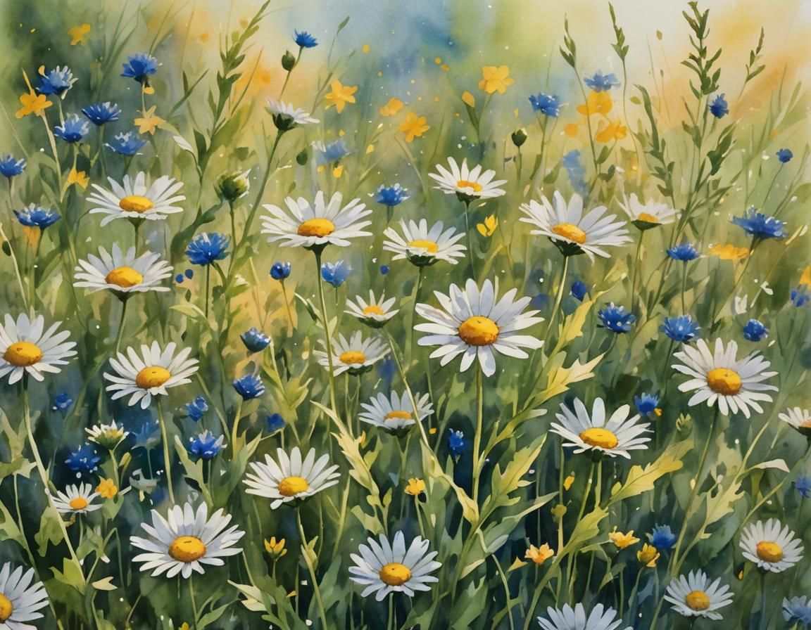 Impressionist Daisies in a Field of Wildflowers
