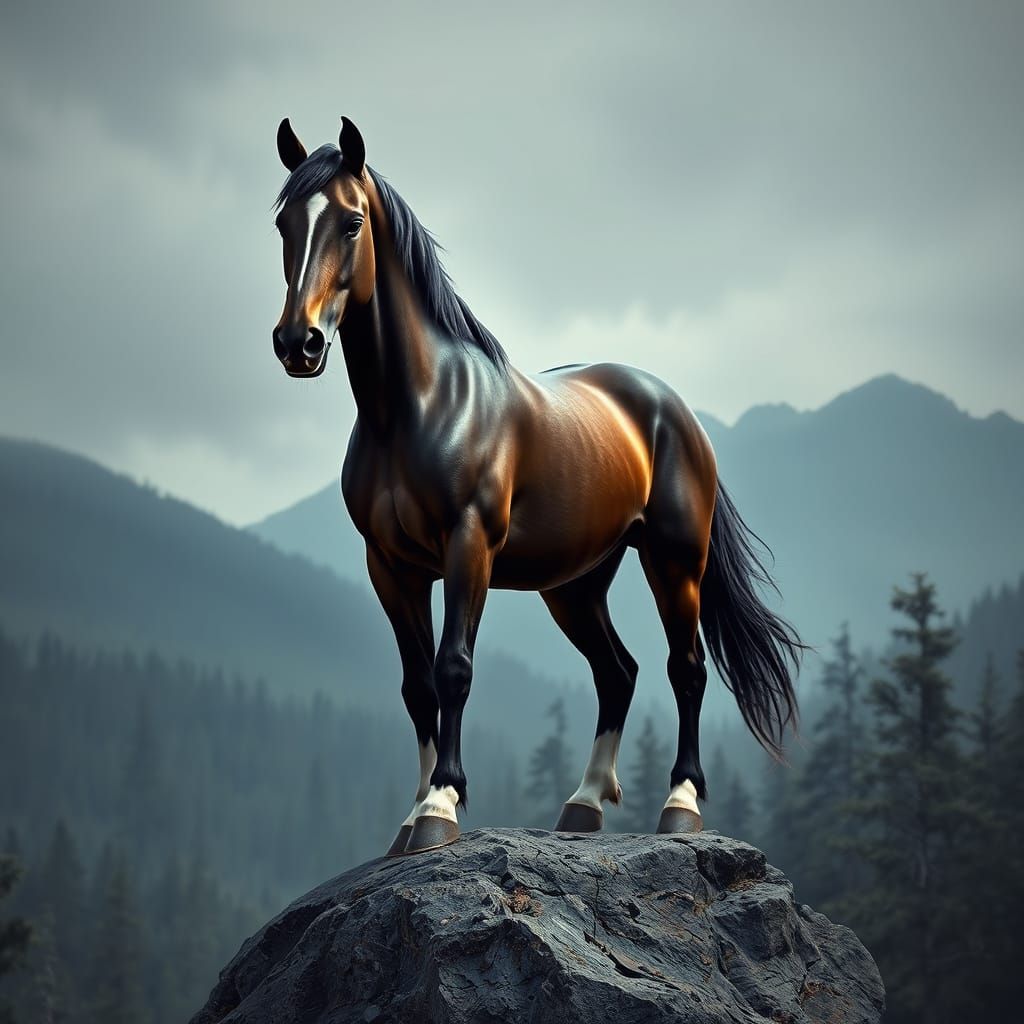 a majestic mountain horse thriving in its natural habitat. T...