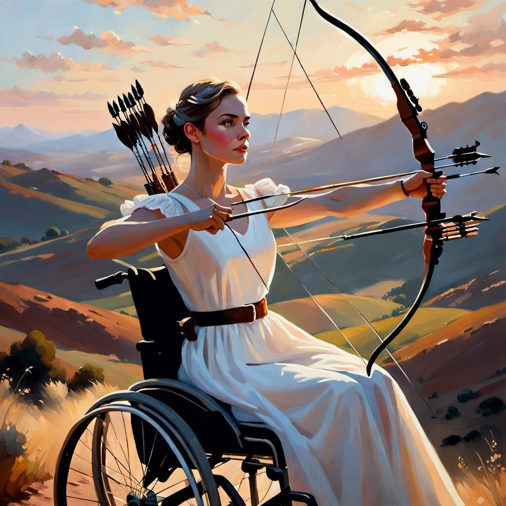 Artemis in Wheelchair, Oil Painting in Soft Palette