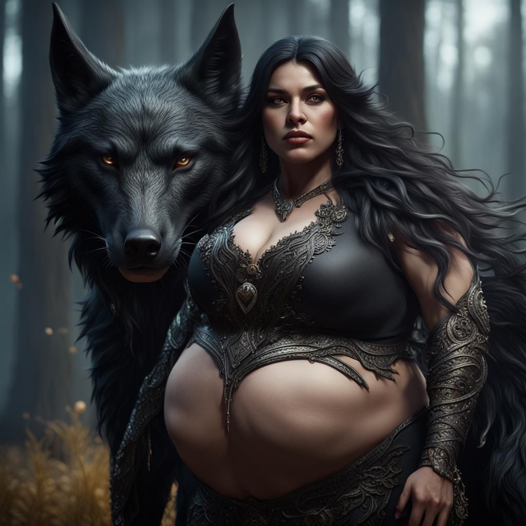 Woman Transforms Into Black Wolf: Fantasy Art