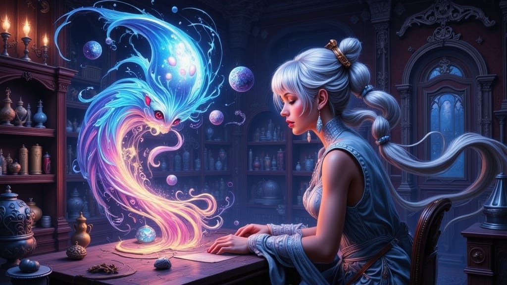 Ethereal Woman Crafts Plasma Sculptures in Detailed Concept ...