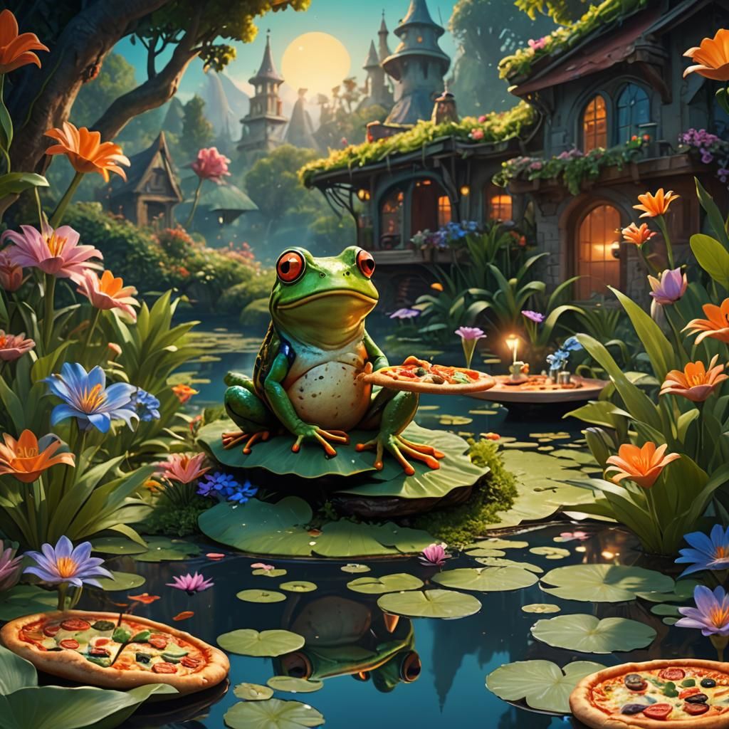 Frog's Pizza Night: A Whimsical Digital Painting