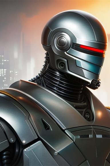 Hyperrealistic Robocop Portrait with Dynamic Lighting