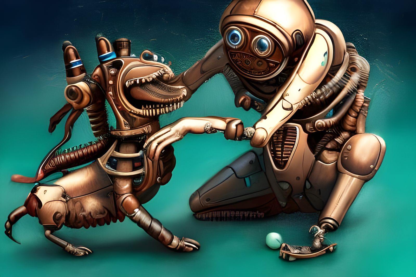 "tell me, what is wrong?  steampunk alien cyborg playing fet...