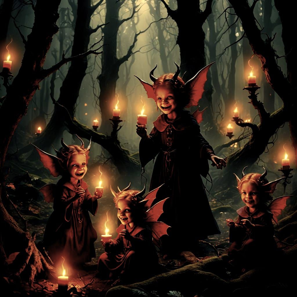Cute Devil Fairies Plotting Evil: Digital Matte Painting