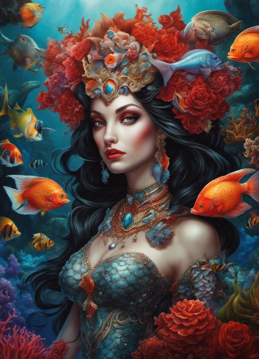 Vampire Mermaid Queen on Gemstone Throne