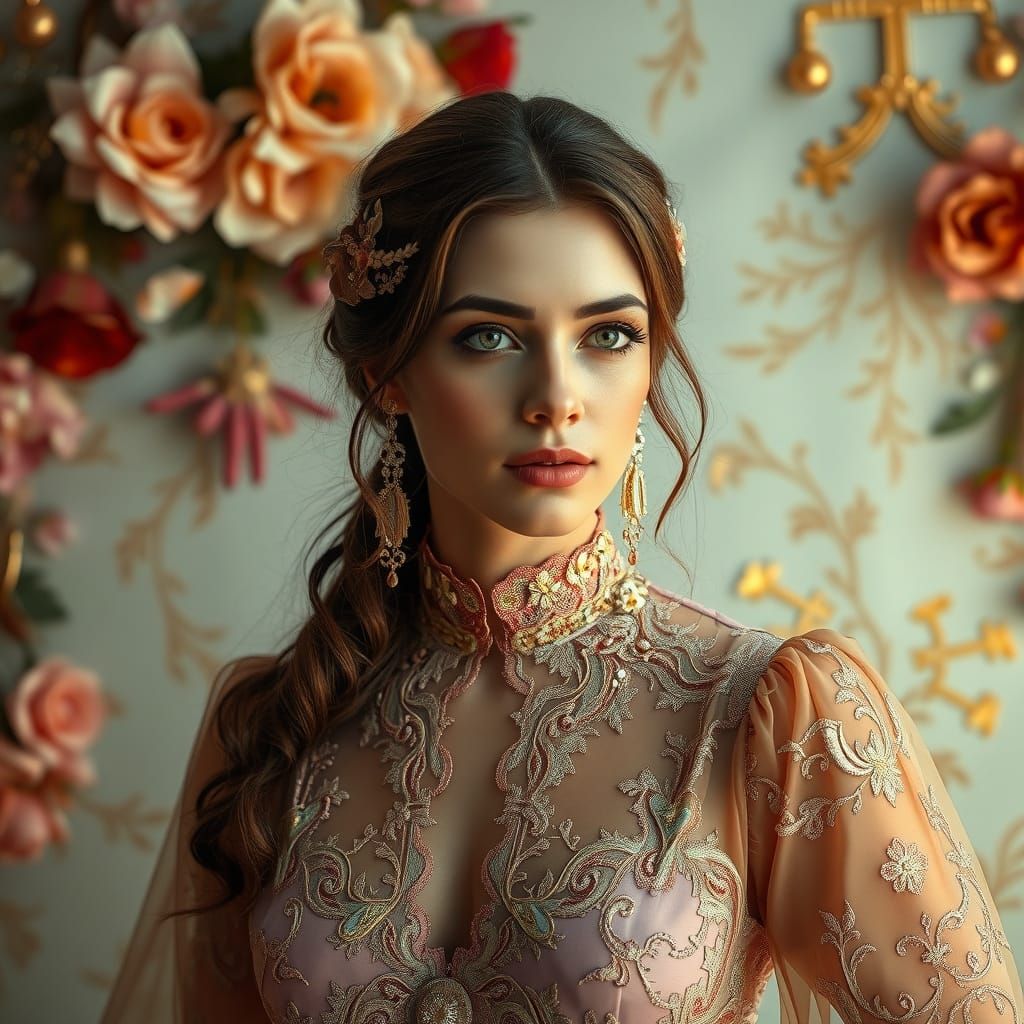 Elegant Woman in Lace: Hyperrealistic Portrait