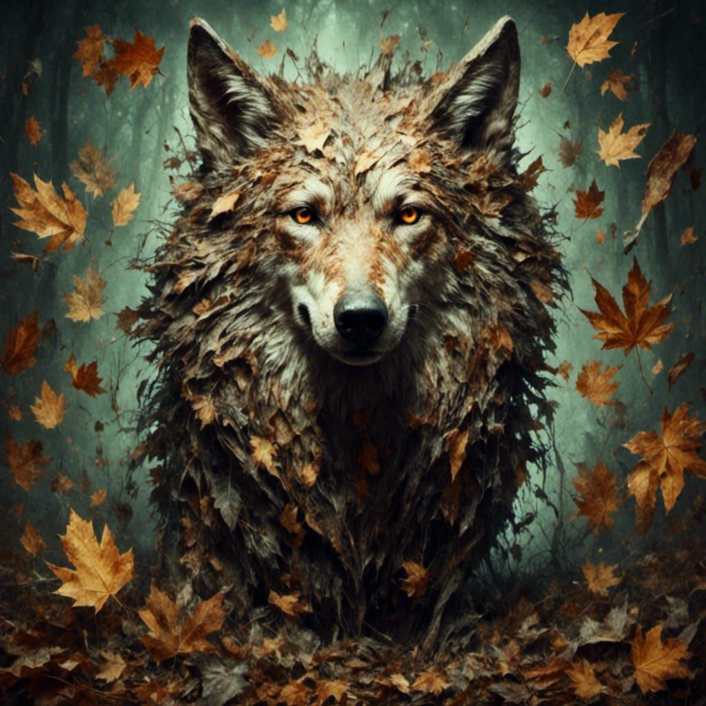 Wolf Made of Leaves: Macabre Digital Art