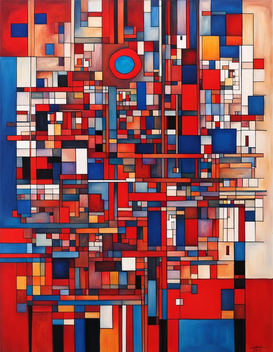 Cosmic Serenade in Expressionist Style with Red and Blue