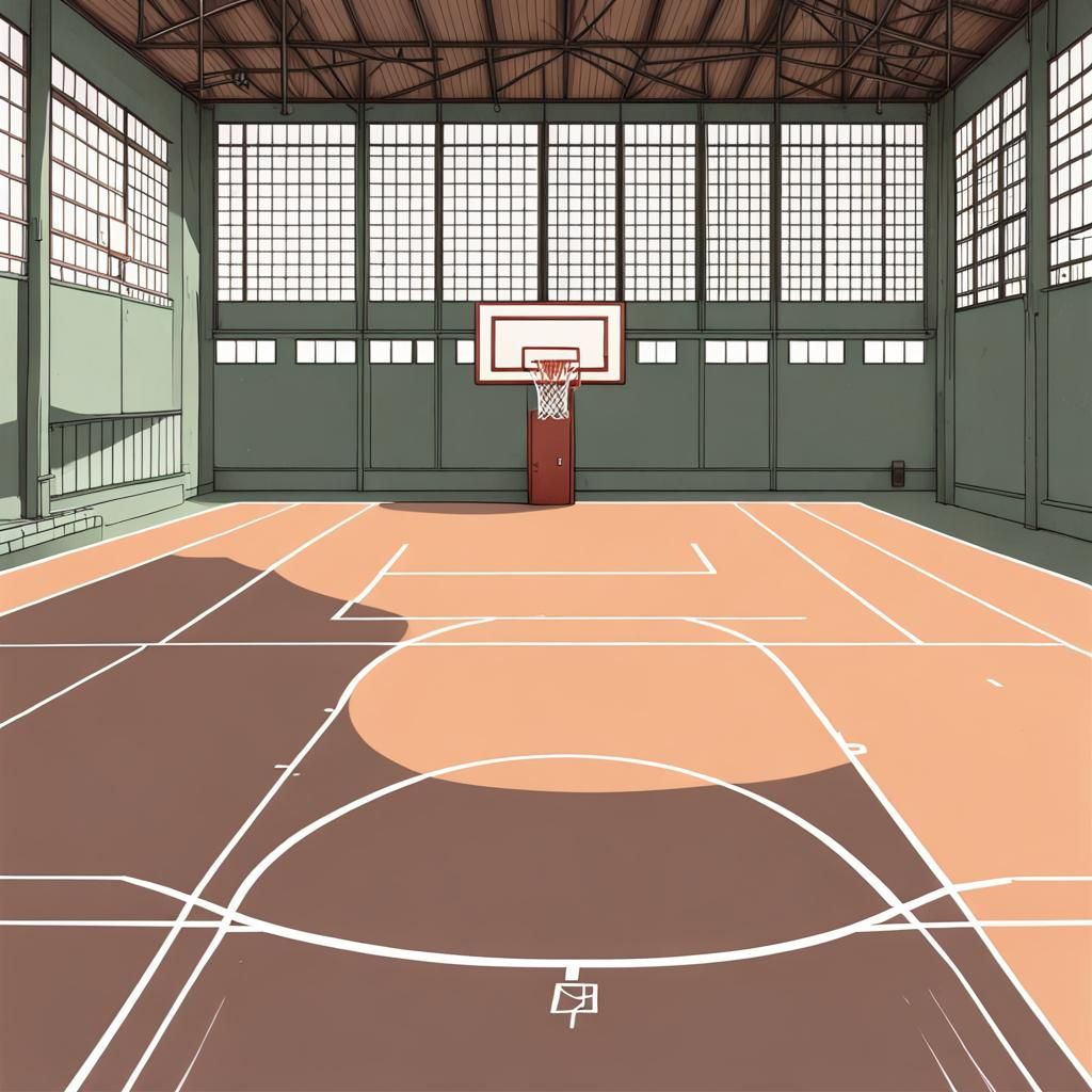 Empty Basketball Court in Anime Style
