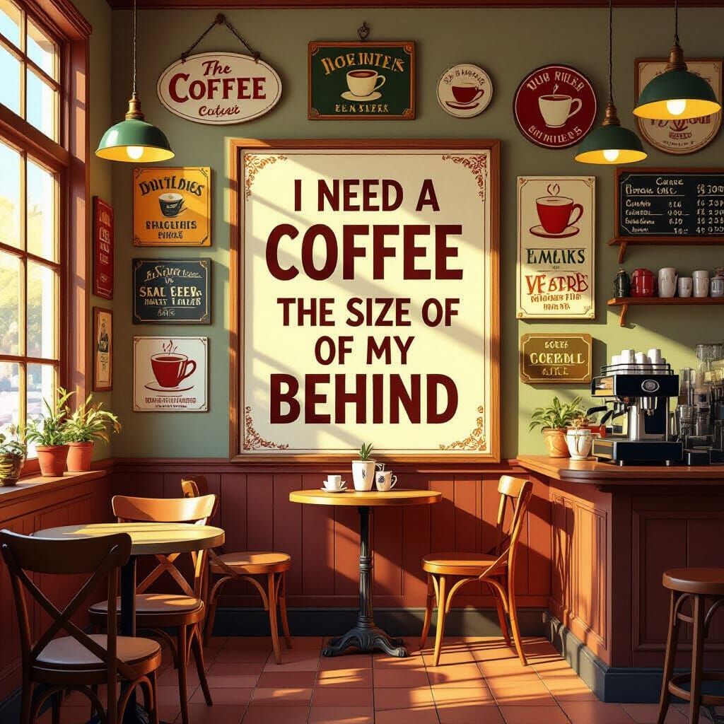 Cozy Coffee Shop with Humorous Signs