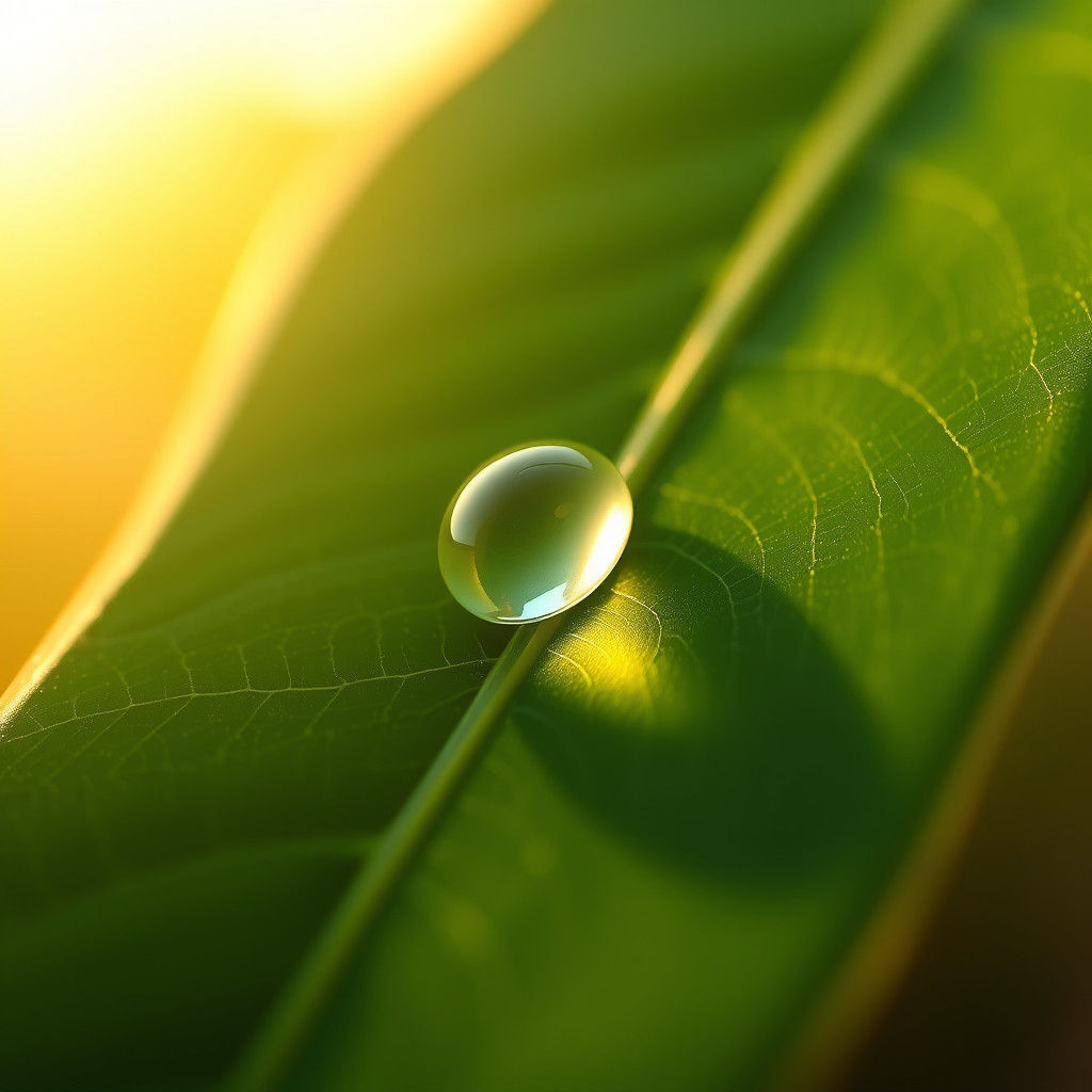 Emerald Leaf Glistens with Water Droplet: Matte Painting