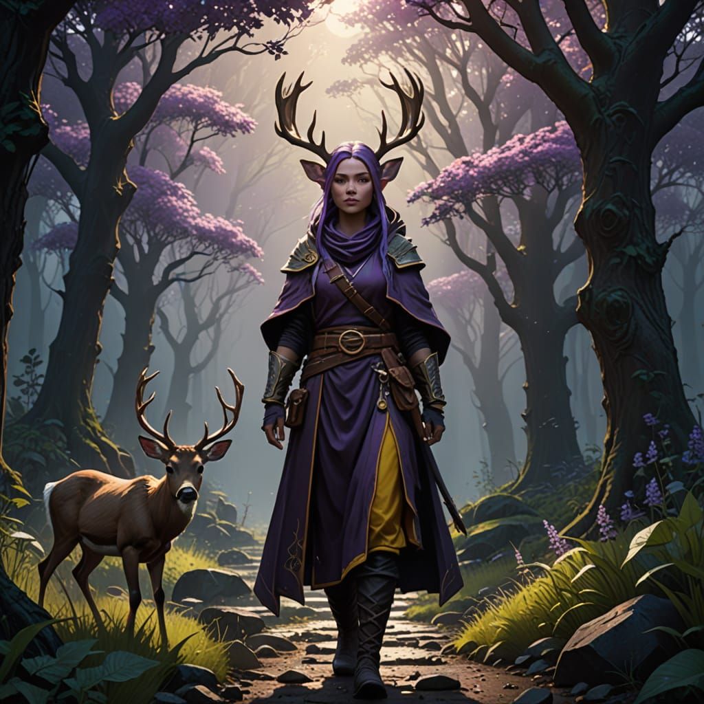 Gnome Monk and Deer in Dark Fantasy Art