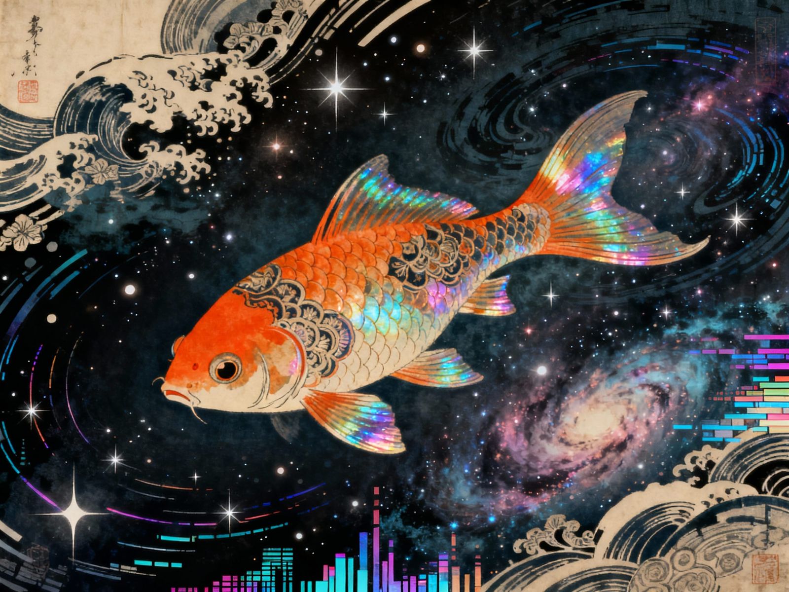 Cosmic Ocean Goldfish in Ukiyo-e Style