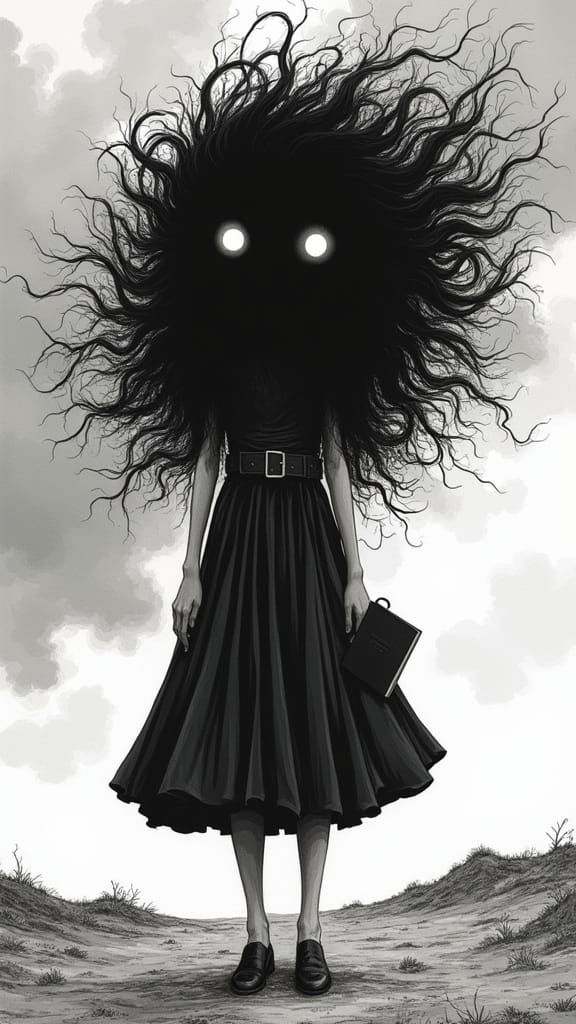 Surreal Wasteland Figure in Junji Ito Manga Style