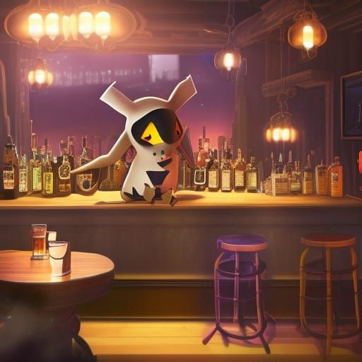 Mimikyu at the Bar: Detailed Matte Painting