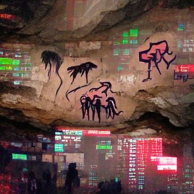 Cyberpunk Cave Painting Digital Art
