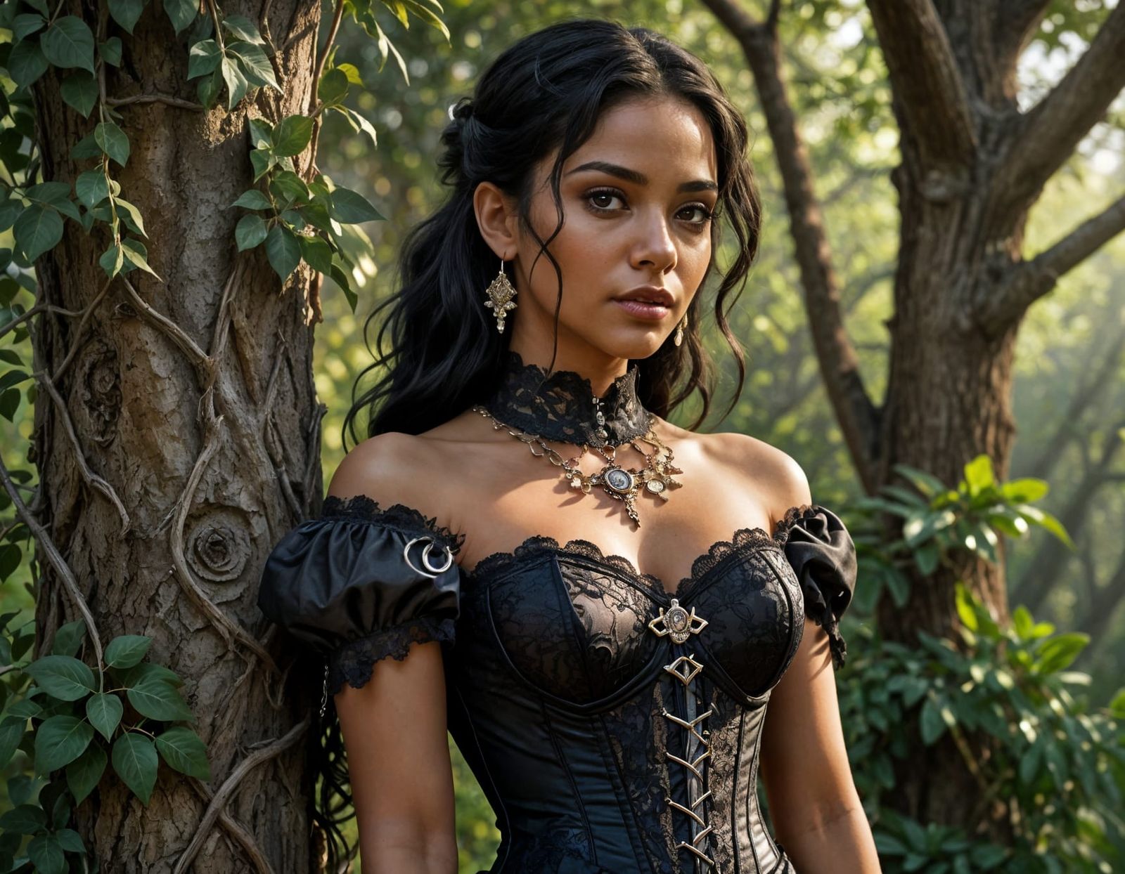 Dominican Woman in Gothic Corset: Hyper-Realistic Digital Ar...