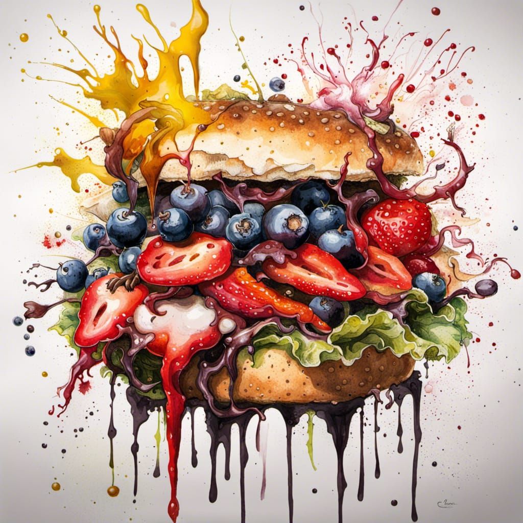 Sweet and Hot Sandwich in Ink Splash Art