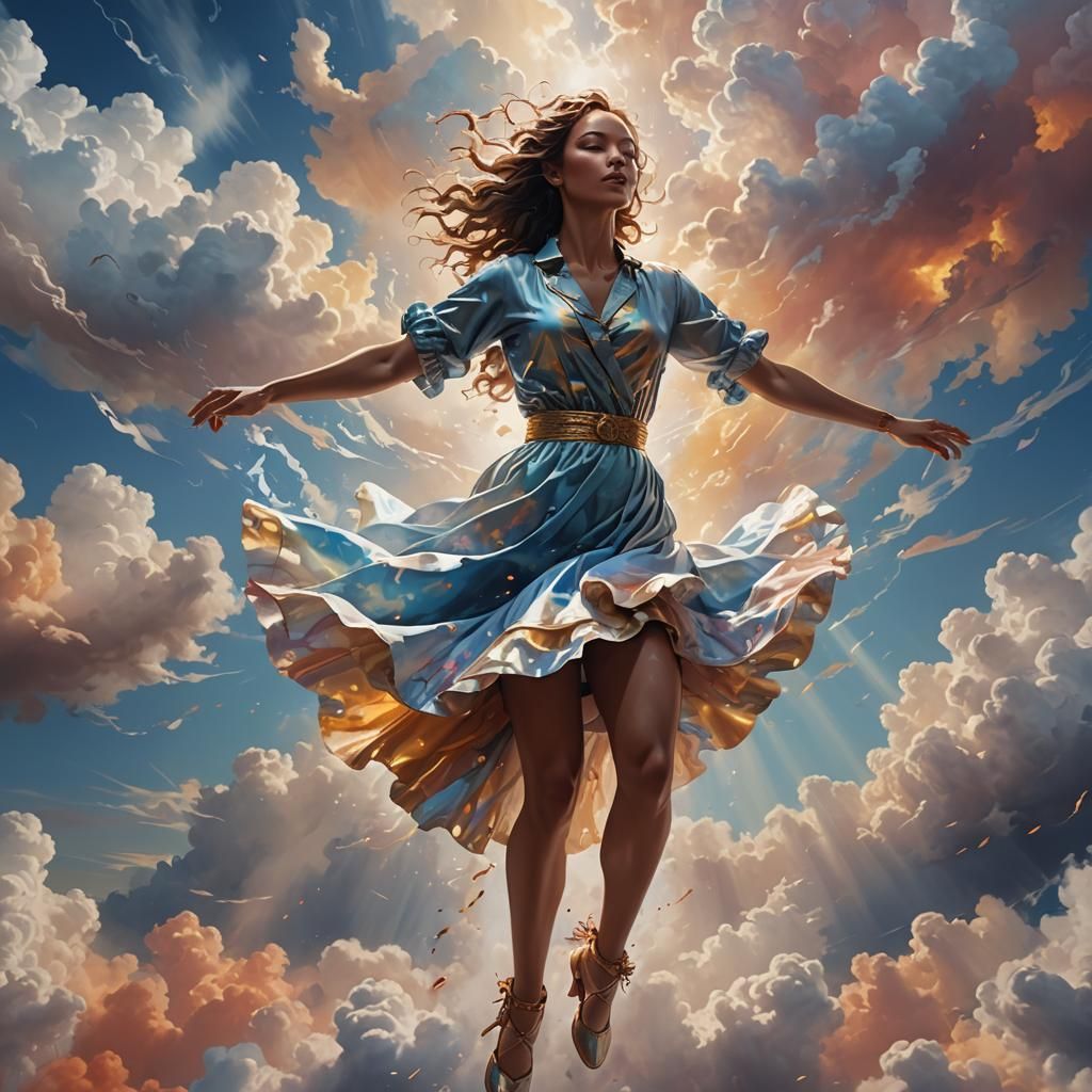 Woman of Light Dancing in the Clouds: Hyperrealistic Art