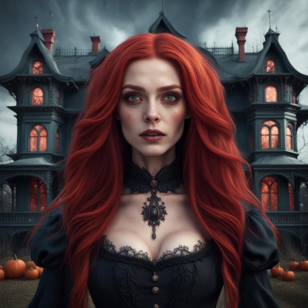 Young Witch by Haunted House, Halloween Concept Art