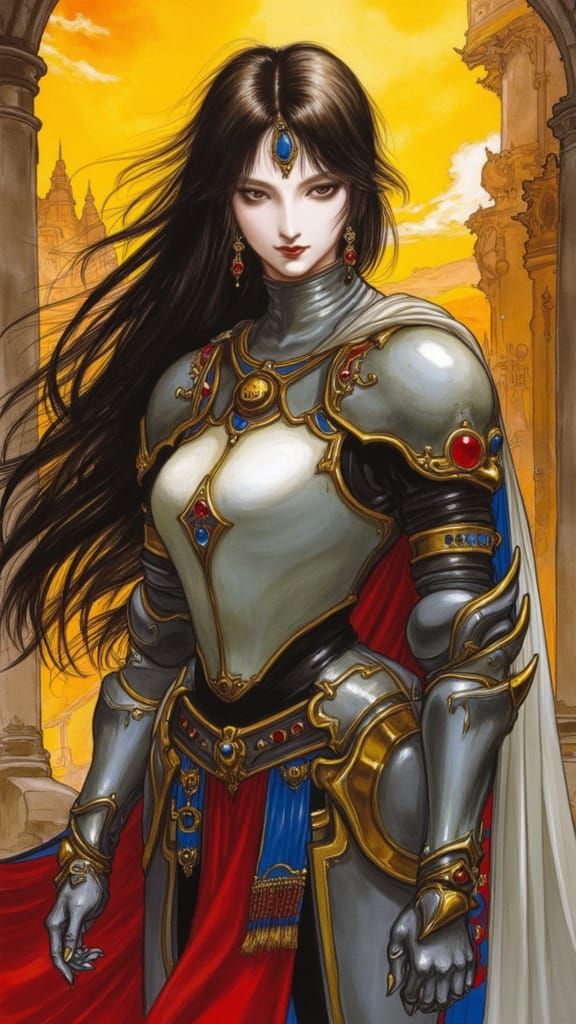 English Knight Girl in Silver Armor, Anime Style