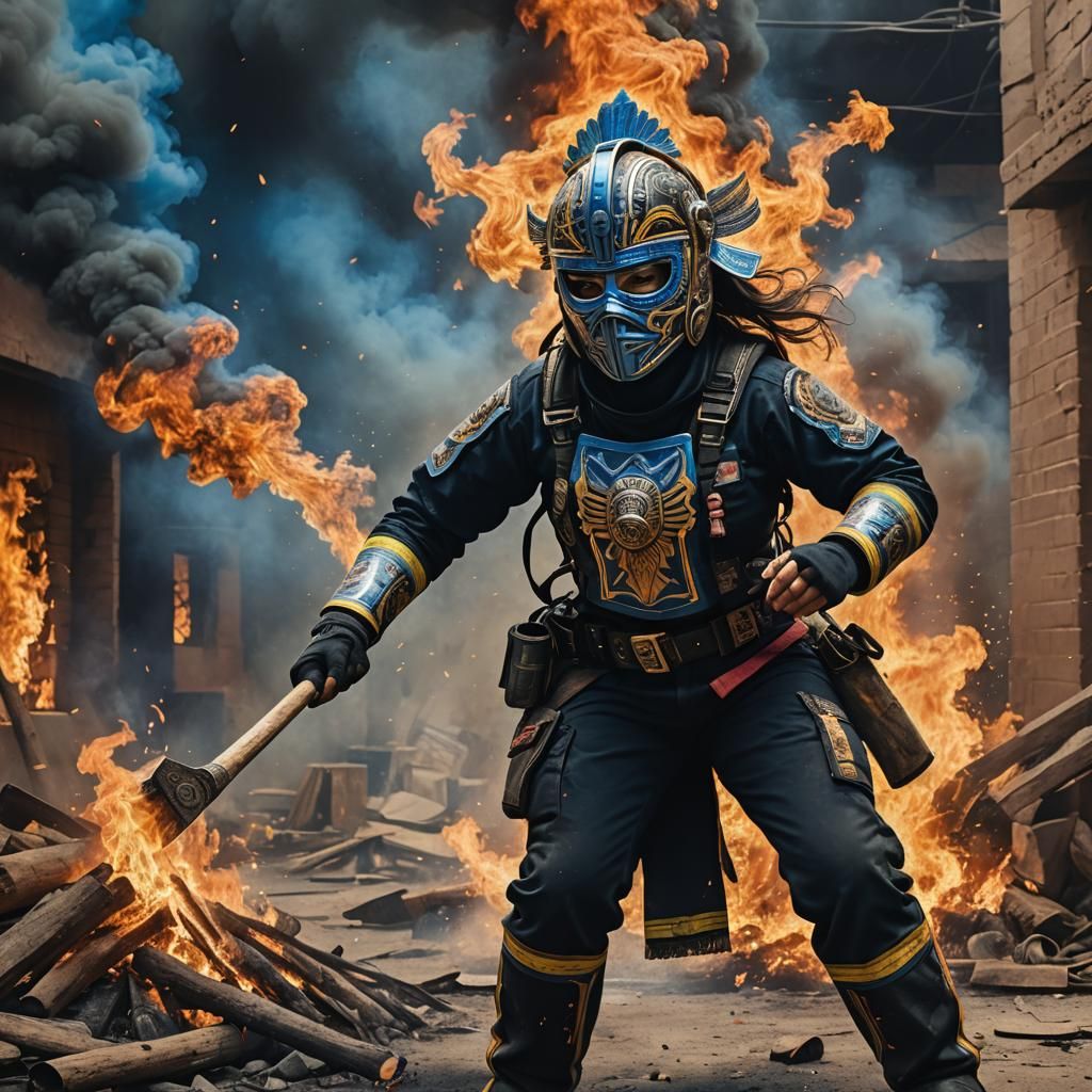 Aztec Fire Warrior in Luchador Mask