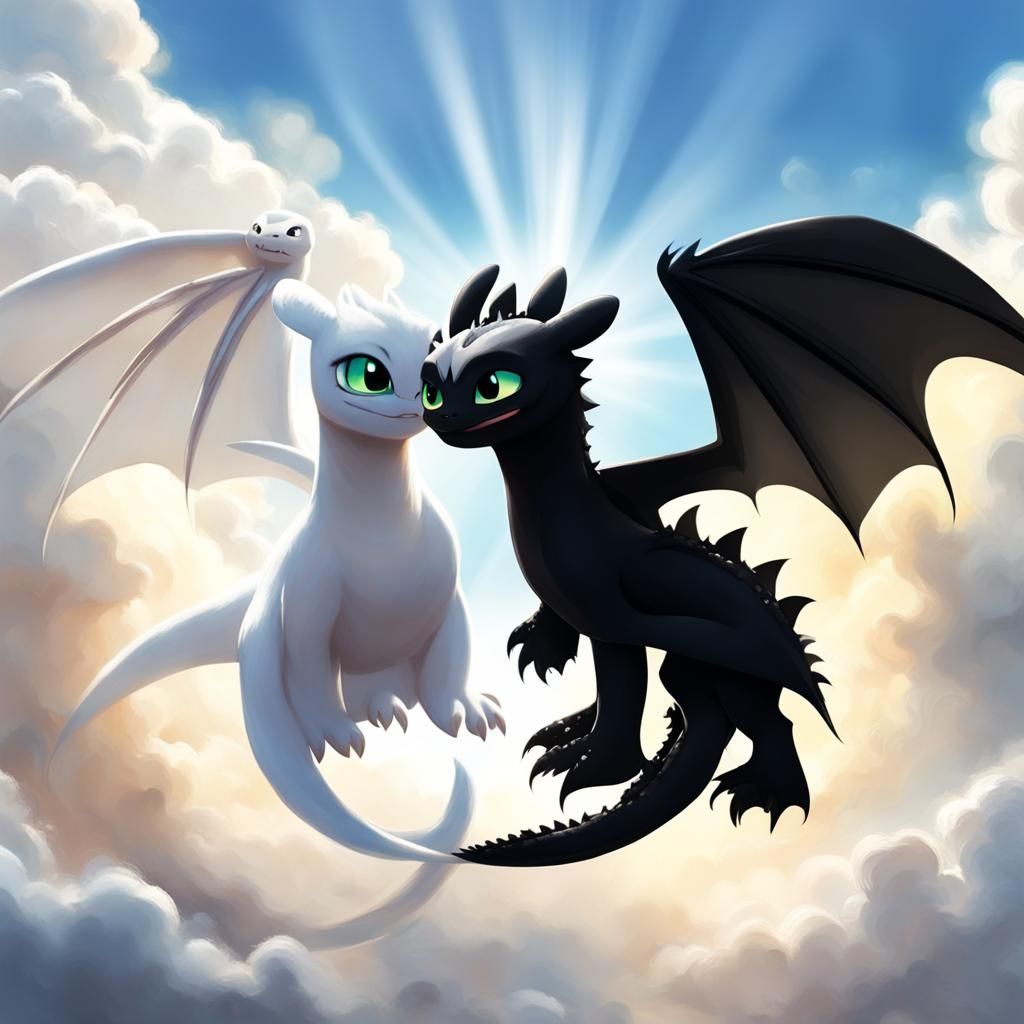 Toothless and Light Fury in Divine Sunshine