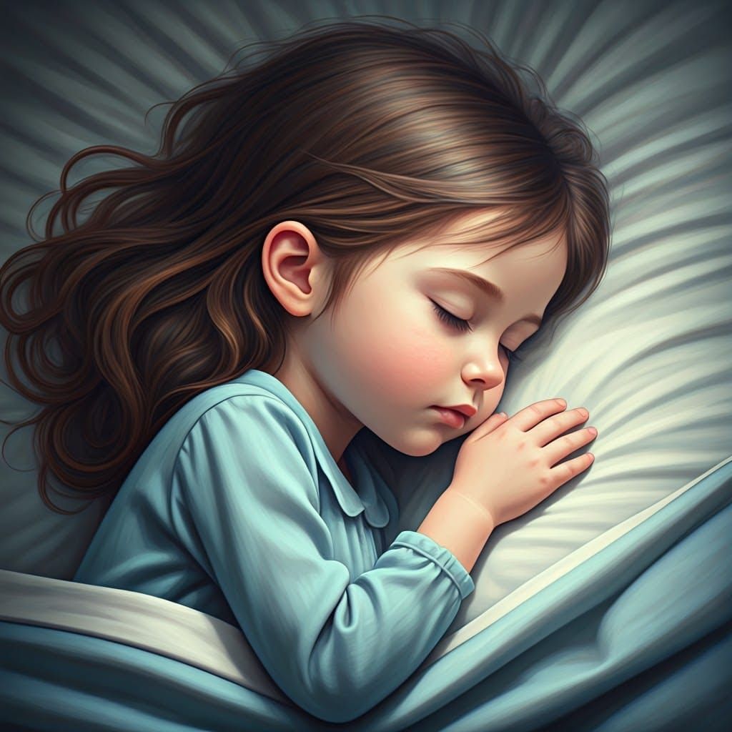 Serene 3D Whimsy of a Sleeping Girl in Soft Bedding