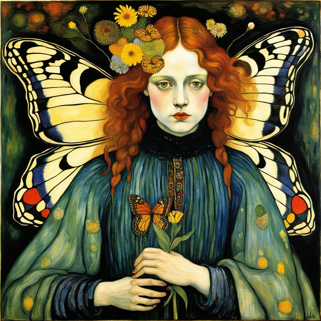 Ethereal Portrait with Butterfly Wings in Classic Styles