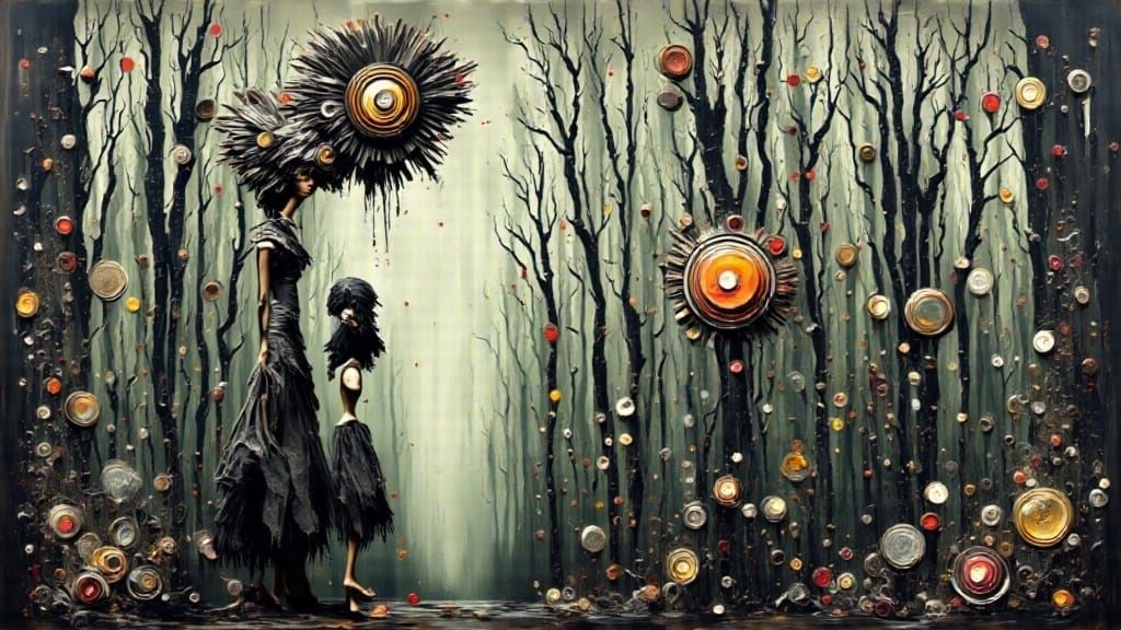 Surreal Dystopian Mixed-Media Painting of People