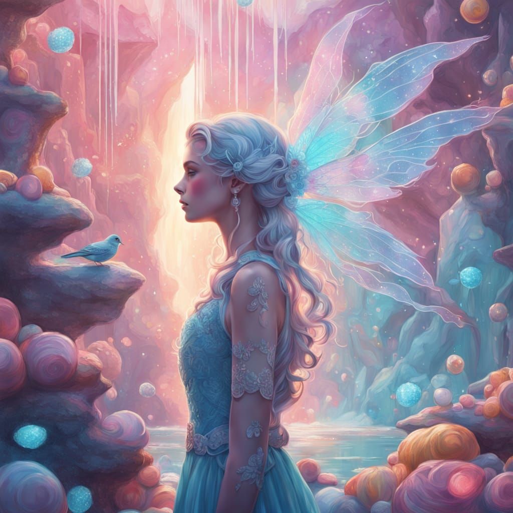 Turquoise Fairy Dancing in Candy Land: Digital Illustration
