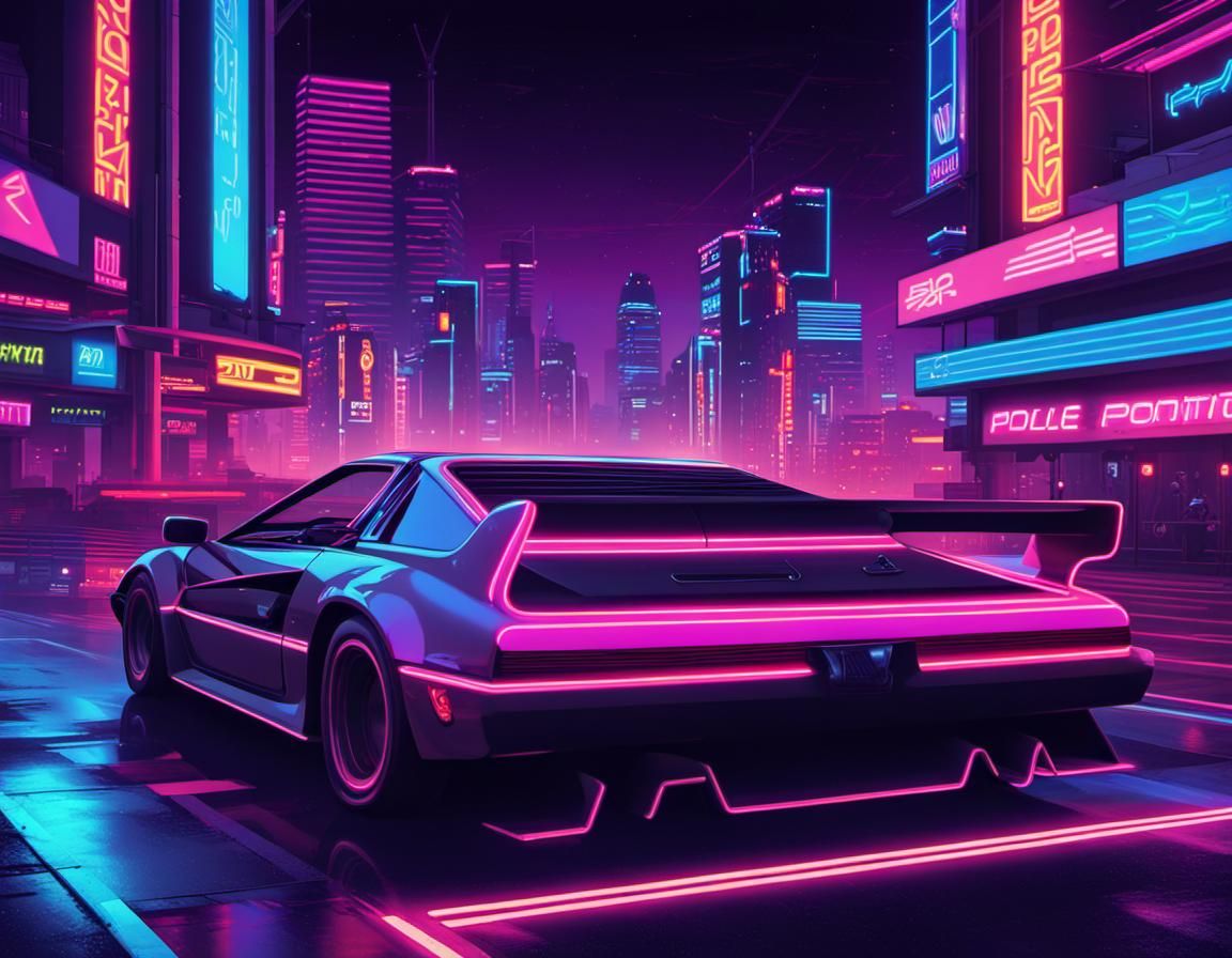 Retro Synthwave Cityscape Inspired by Pole Position