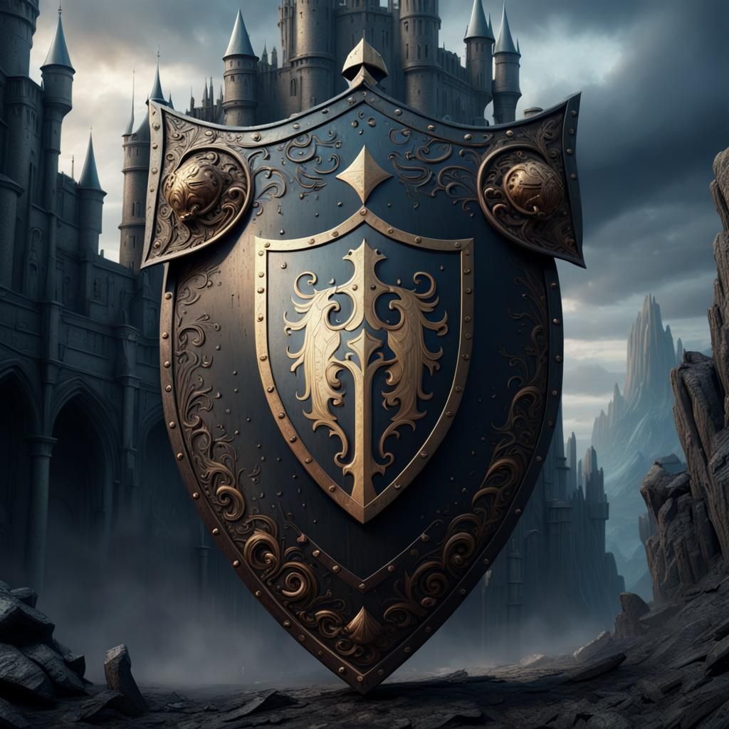 Epic Knight's Shield: Detailed Digital Matte Painting