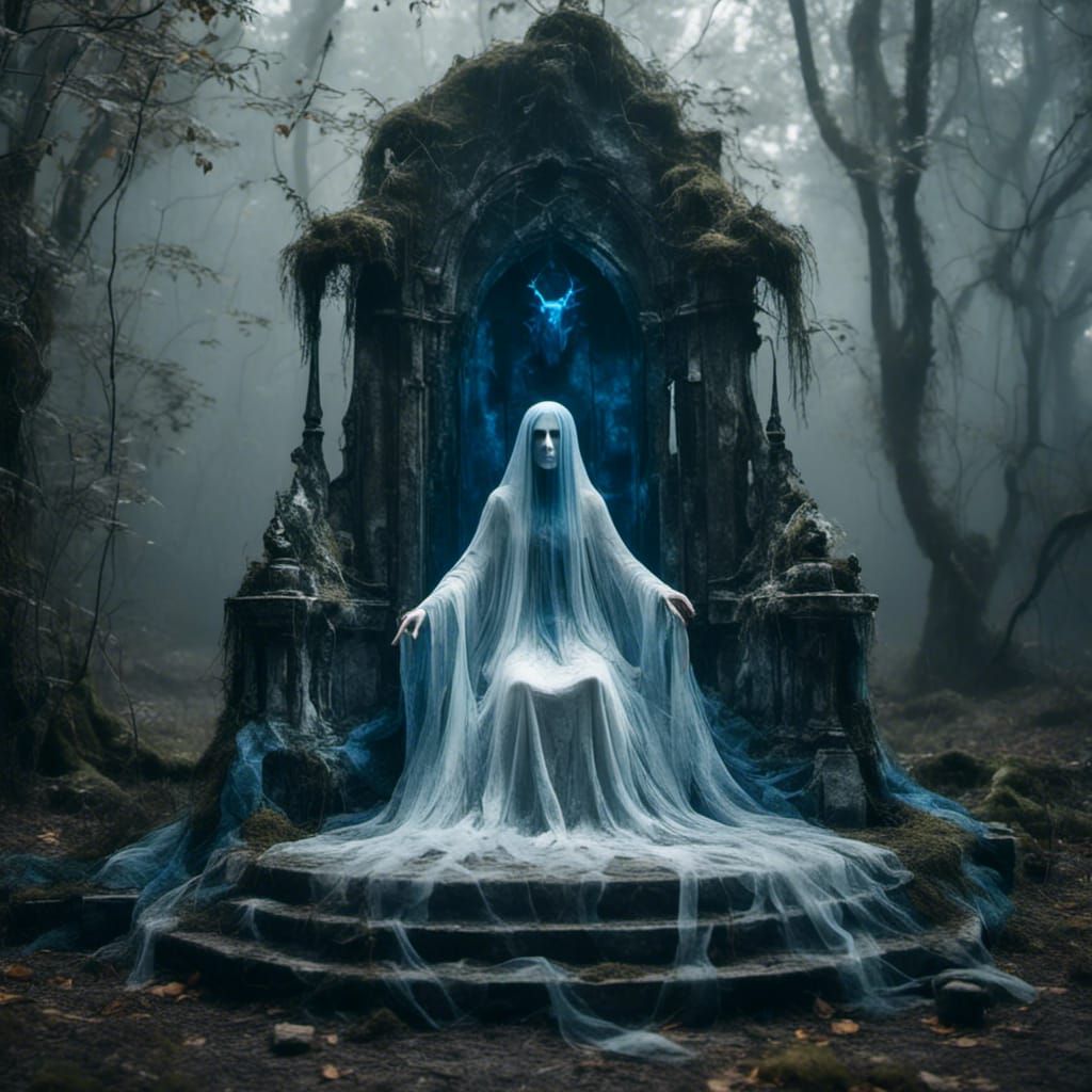 Ethereal Sorceress at Altar in Dark Forest