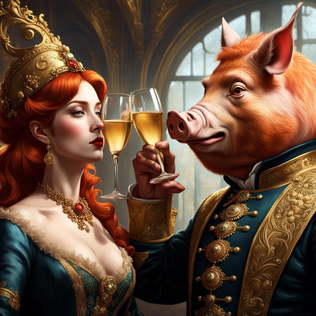 Boar Woman and Pig Man Celebrate New Year