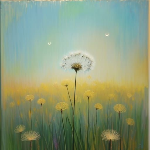 Dandelion in Moonlight Neo-Impressionist Oil Painting